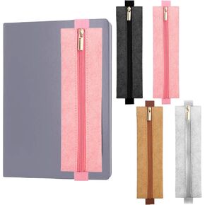 4 PCS Adjustable Elastic Band Pen Holder Adjustable Pen Sleeve Pouch Elastic Notebook Band Holders Detachable PU Leather Pen Sleeve Pouch Zipper Pen Pouch for Notebook Planners Binders Books