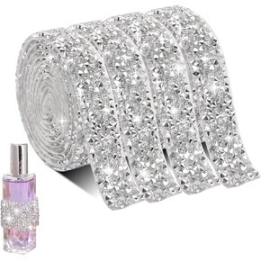 4 Rolls Glittering Rhinestone Ribbon Self-Adhesive Silver Crystal Bling Wrap for Mirror Car Dress Party Gift Home Decoration
