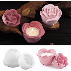 3D Rose Box Mold with Lid Flower Shape Jar Silicone Molds DIY Candle Mold Jewellery Organizer Casting Mould Epoxy Resin Crafts Mold for Ring Candy Storage Candle Holder Valentine Home Decor