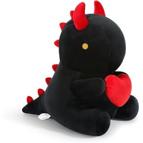 Ditucu Original Loving Dinosaur Stuffed Animals with Holding Red Heart Plush Cute Dino Plushies Toys for Romantic Sweet Gifts for Kids Girlfriend Black