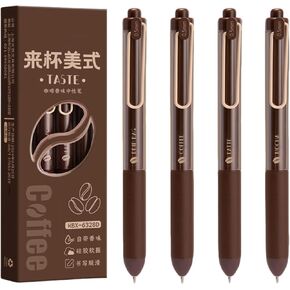4 Pcs Retractable Pens Cute Coffee Pen with Coffee Fragrance Gel Ink Pens 0.5mm Black Ink Writing Pen Office School Supplies for Girls Boys Women Men (Coffee)