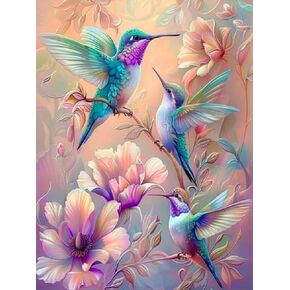 مجموعات الطلاء الماس MJHrcll للبالغين ، Hummingbird 5D DIY مجموعات فن الماس الماس الكامل تدريبات مستديرة ، ولوحات الأزهار الماس مع فن الأحجار الكريمة الماس والحرف للمنزل ديكور 12x16inch