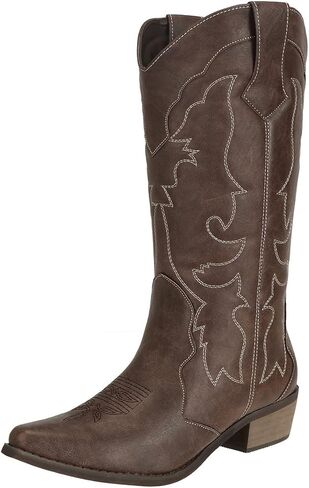 Womens Western Cowgirl Cowboy Boots Mid Calf Snip Toe Fashion Shoes in Kuwait