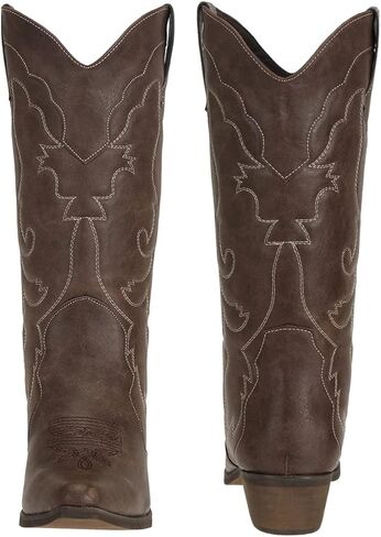 Womens Western Cowgirl Cowboy Boots Mid Calf Snip Toe Fashion Shoes in Kuwait
