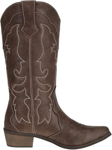 Womens Western Cowgirl Cowboy Boots Mid Calf Snip Toe Fashion Shoes in Kuwait