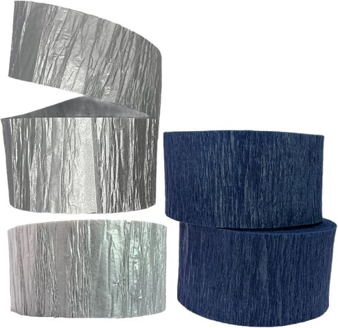 Navy Blue and Silver Metallic Crepe Paper Streamers, 4 Rolls Total in Kuwait