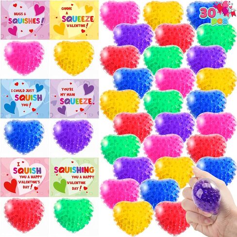 Joyin 30 pcs كرات الإجهاد الحسية في عيد الحب مع البطاقات ، وتنظيف القلق بالقلق للبالغين ، وفضل حفلات عيد الحب ، ومكافآت تبادل الهدايا in Kuwait