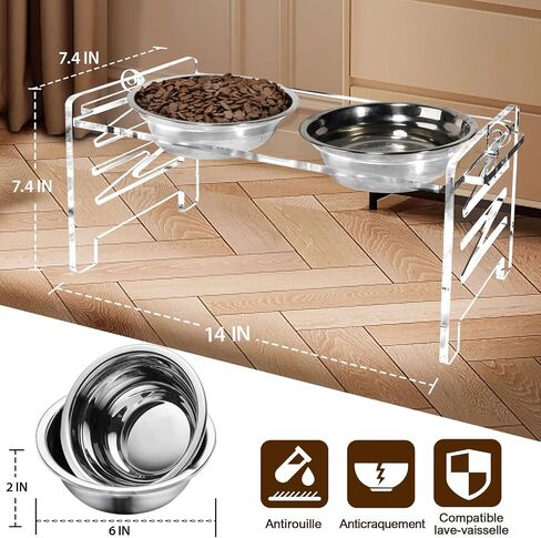 Acrylic Elevated Dog Bowls Stand 6 Height Options, Adjustable Raised Cats Bowls Stand with 2 Thick 18 oz Stainless Steel Bowls, Durable Dog Feeder Bowls for Small Dogs Cats Gift in Saudi Arabia