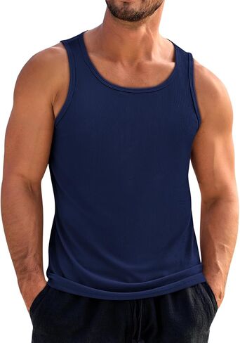 تي شيرت رجالي من Beotyshow صيفي غير رسمي بدون أكمام مضلع منسوج للعضلات تي شيرت سريع الجفاف للتمرين في صالة الألعاب الرياضية in Kuwait