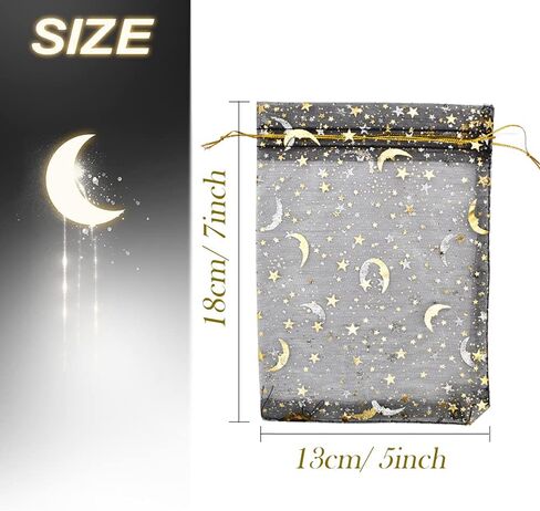 HDST-HOME 100 Pcs Moon Star Organza Gift Bag Jewelry Bags with Drawstring Candy Pouch Lavender Favor Mesh Bags Wedding Christmas Party, 5x7 Inches (10 Color) in Kuwait