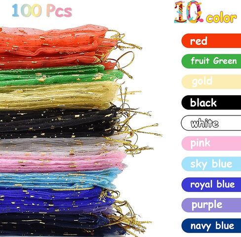 HDST-HOME 100 Pcs Moon Star Organza Gift Bag Jewelry Bags with Drawstring Candy Pouch Lavender Favor Mesh Bags Wedding Christmas Party, 5x7 Inches (10 Color) in Kuwait