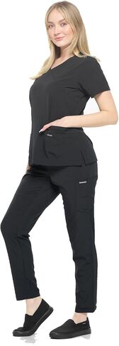 Dagacci Medical Uniform Women's 4-Way Stretch Fitted Y Neck Natural Scrub Set in Kuwait