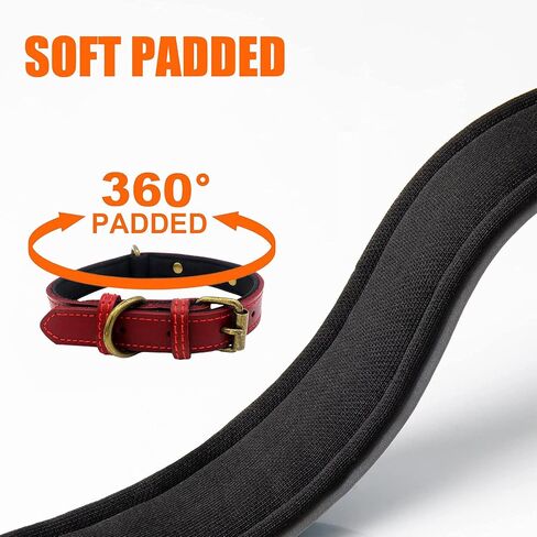 Thick Heavy duty Leather Dog Collar with Soft Padded Bronze Metal Buckle Red Adjustable Dog Collars for Boy Girl Small Medium Large Male Female Dogs in Saudi Arabia