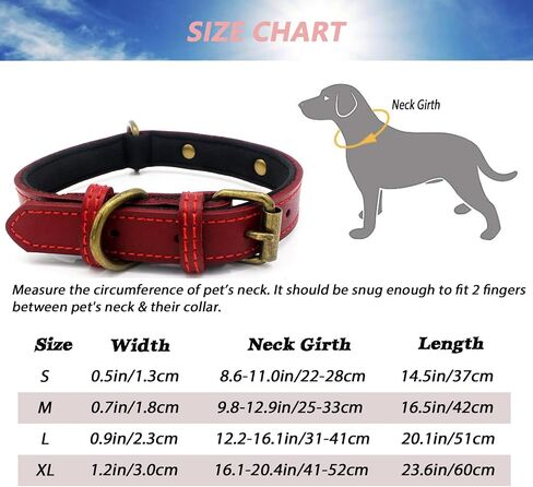 Thick Heavy duty Leather Dog Collar with Soft Padded Bronze Metal Buckle Red Adjustable Dog Collars for Boy Girl Small Medium Large Male Female Dogs in Saudi Arabia