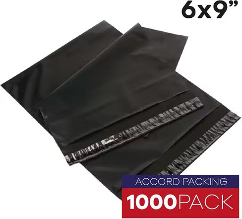 Poly Mailers 6 × 9 بوصات ، 1000 حزمة ، مظروف للشحن ، أكياس الختم الذاتية ، مقاومة للماء ومقاوم للدموع مع مادة لاصقة ذاتية الخلاصية ، أسود in Kuwait