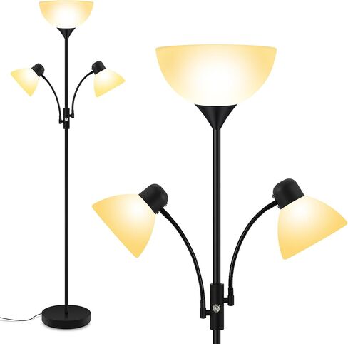 Floor Lamp Black, Standing Lamp, 71" Tall Lamps for Living Room, 3 Way Switch, Plastic Lampshade, Torchiere Floor Lamp with Reading Lamps, Modern Pole Lamps for Bedroom Kids Room E26 Base(No Bulb) in Saudi Arabia