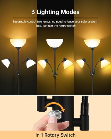 Floor Lamp Black, Standing Lamp, 71" Tall Lamps for Living Room, 3 Way Switch, Plastic Lampshade, Torchiere Floor Lamp with Reading Lamps, Modern Pole Lamps for Bedroom Kids Room E26 Base(No Bulb) in Saudi Arabia