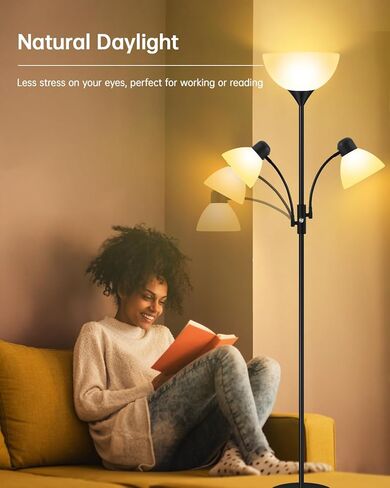 Floor Lamp Black, Standing Lamp, 71" Tall Lamps for Living Room, 3 Way Switch, Plastic Lampshade, Torchiere Floor Lamp with Reading Lamps, Modern Pole Lamps for Bedroom Kids Room E26 Base(No Bulb) in Saudi Arabia