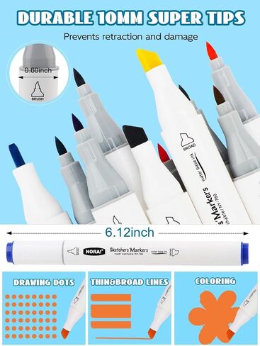 Lorvain Super Washable Markers for kids, 12 Colors Dual Tip Washable Markers Set, Fine & Broad Tip Markers, Coloring Markers for School, Kids Art Supplies with Carrying and Storage Case in Saudi Arabia