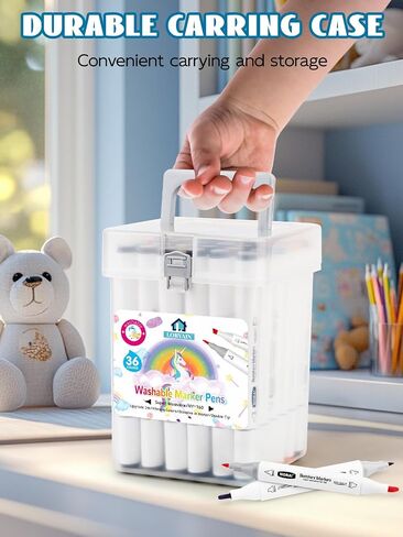 Lorvain Super Washable Markers for kids, 12 Colors Dual Tip Washable Markers Set, Fine & Broad Tip Markers, Coloring Markers for School, Kids Art Supplies with Carrying and Storage Case in Saudi Arabia