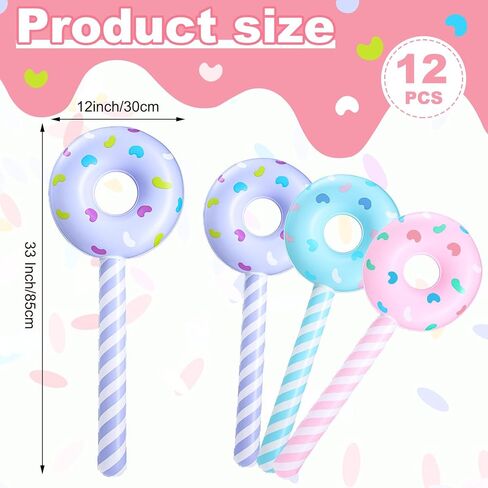 Jenaai 12 Pcs Candyland Birthday Party Decorations Inflatable 33 Inch Lollipop Stick Large Candy Float Donut Shape Balloons Valentine‘s Day Candy Themed Birthday Decorations for Kids(Classic Color) in Kuwait