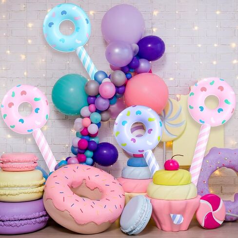 Jenaai 12 Pcs Candyland Birthday Party Decorations Inflatable 33 Inch Lollipop Stick Large Candy Float Donut Shape Balloons Valentine‘s Day Candy Themed Birthday Decorations for Kids(Classic Color) in Kuwait