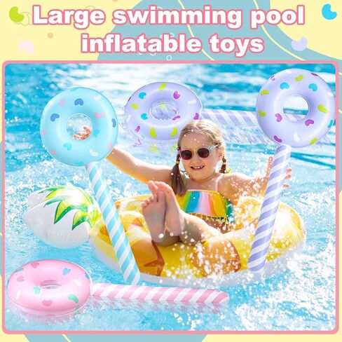 Jenaai 12 Pcs Candyland Birthday Party Decorations Inflatable 33 Inch Lollipop Stick Large Candy Float Donut Shape Balloons Valentine‘s Day Candy Themed Birthday Decorations for Kids(Classic Color) in Kuwait