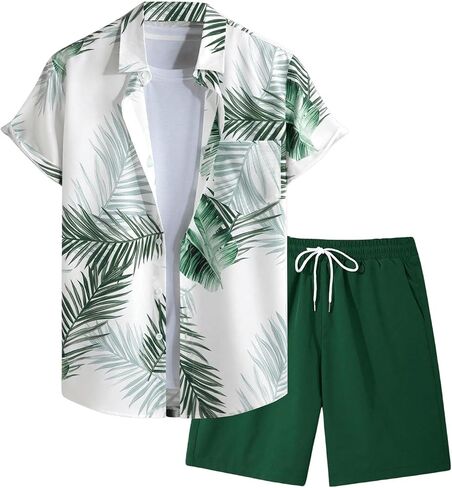 SweatyRocks Men's 2 Piece Outfits Tropical Print Short Sleeve Button Down Shirt and Shorts Set in Saudi Arabia