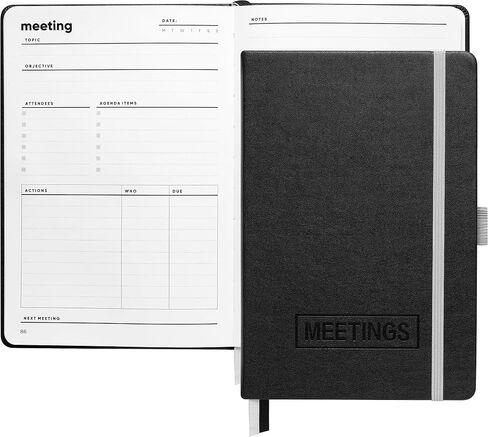 Meeting Notebook for Work - Professional Hardcover Meeting Planner - 2 Pages Per Meeting and Extra Meeting Notes Section, Index, 160 Pages, 100gsm Paper, Work Notebook, Project Planner in Saudi Arabia