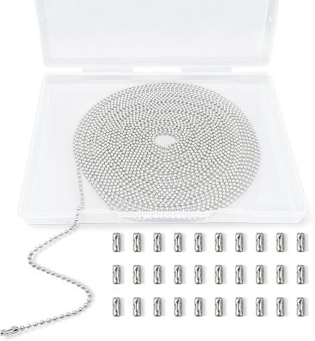 33 Feet Ball Chain Necklace, 2.4mm Ball Bead Chain with 30 Pieces Connectors Clasps,Stainless Steel Ball Chain for Dog Tag, Ceiling Fan Pull Chain Extender, Jewelry Making Kit, DIY Crafts (Silver) in Saudi Arabia
