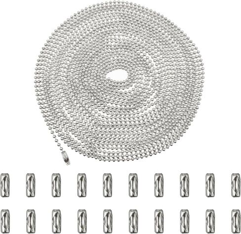 33 Feet Ball Chain Necklace, 2.4mm Ball Bead Chain with 30 Pieces Connectors Clasps,Stainless Steel Ball Chain for Dog Tag, Ceiling Fan Pull Chain Extender, Jewelry Making Kit, DIY Crafts (Silver) in Saudi Arabia