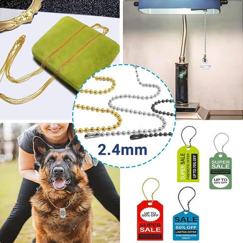 33 Feet Ball Chain Necklace, 2.4mm Ball Bead Chain with 30 Pieces Connectors Clasps,Stainless Steel Ball Chain for Dog Tag, Ceiling Fan Pull Chain Extender, Jewelry Making Kit, DIY Crafts (Silver) in Saudi Arabia
