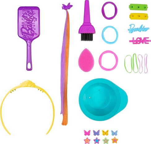 Barbie Totally Hair Styling Doll Head & 20+ Accessories, Color Reveal & Color-Change Pieces, Curly Brown Neon Rainbow Hair in Saudi Arabia
