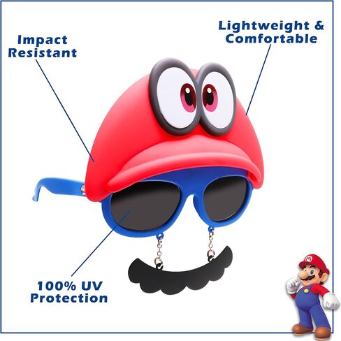 Sun-Staches Super Mario Sunglasses | Nintendo Mario, Luigi, Bowser, Yoshi, or Peach Costume Accessory | One Size Fits Most in Saudi Arabia