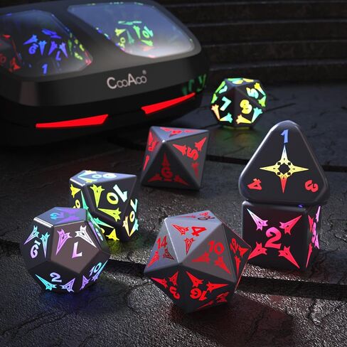مجموعة DND DND DICE SET ، اللاسلكي غير القابل لإعادة الشحن النرد مع صندوق الشحن ، 7 PCS مجموعة النرد الإلكترونية ، LED RGB الدور الأدوار تلعب D&D DICE للأبراج المحصنة وألعاب Dragons PRG MTG (سيف) in Saudi Arabia