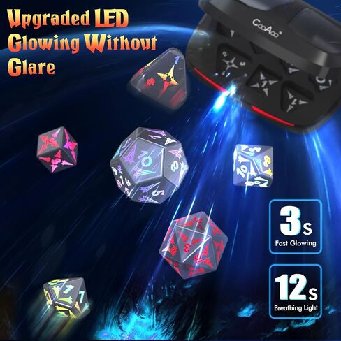 مجموعة DND DND DICE SET ، اللاسلكي غير القابل لإعادة الشحن النرد مع صندوق الشحن ، 7 PCS مجموعة النرد الإلكترونية ، LED RGB الدور الأدوار تلعب D&D DICE للأبراج المحصنة وألعاب Dragons PRG MTG (سيف) in Saudi Arabia