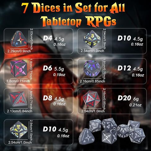 مجموعة DND DND DICE SET ، اللاسلكي غير القابل لإعادة الشحن النرد مع صندوق الشحن ، 7 PCS مجموعة النرد الإلكترونية ، LED RGB الدور الأدوار تلعب D&D DICE للأبراج المحصنة وألعاب Dragons PRG MTG (سيف) in Saudi Arabia