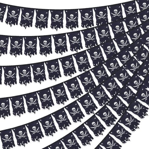 Tatuo 90 Feet Long Pirate Flag Banner Pirate Party Decoration Supplies Vertical Skull Bones Jolly Roger Crossbone Flag for Halloween Party Decor(Classic Style) in Kuwait