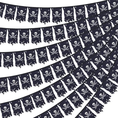 Tatuo 90 Feet Long Pirate Flag Banner Pirate Party Decoration Supplies Vertical Skull Bones Jolly Roger Crossbone Flag for Halloween Party Decor(Classic Style) in Kuwait