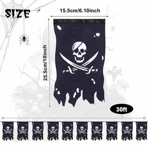 Tatuo 90 Feet Long Pirate Flag Banner Pirate Party Decoration Supplies Vertical Skull Bones Jolly Roger Crossbone Flag for Halloween Party Decor(Classic Style) in Kuwait