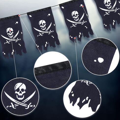 Tatuo 90 Feet Long Pirate Flag Banner Pirate Party Decoration Supplies Vertical Skull Bones Jolly Roger Crossbone Flag for Halloween Party Decor(Classic Style) in Kuwait