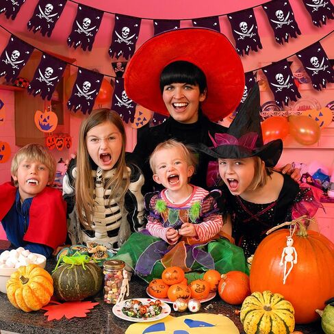 Tatuo 90 Feet Long Pirate Flag Banner Pirate Party Decoration Supplies Vertical Skull Bones Jolly Roger Crossbone Flag for Halloween Party Decor(Classic Style) in Kuwait