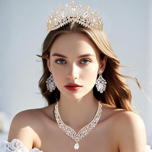 Kamirola Tiaras and Crowns for Women,Tiaras Earrings Necklace, Crystal Bridal Jewelry Set, Costume Party Halloween Prom Pageant Jewelry for Women Girls(TR22) in Kuwait