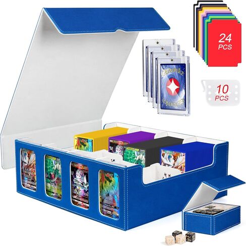 مربع تخزين بطاقات تداول Geaoffice لـ 3200+ بطاقة مع Windows ، مربع تخزين بطاقات MTG متميز مع مؤيدي البطاقات ومقسم ، صندوق تخزين البطاقات لـ TCG ، لعبة Magic ، بطاقة رياضية ، أسود/أزرق in Kuwait