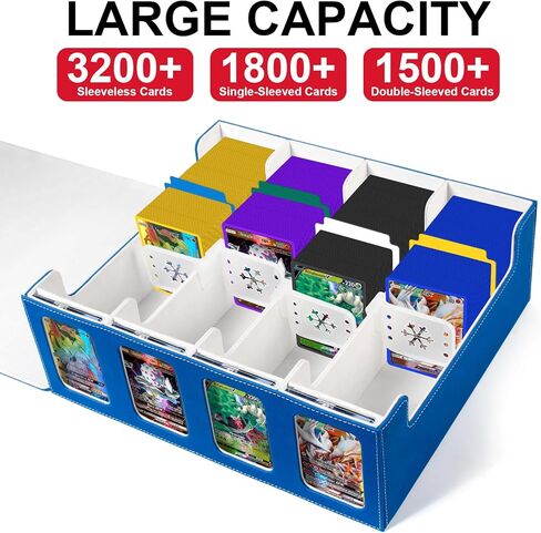 مربع تخزين بطاقات تداول Geaoffice لـ 3200+ بطاقة مع Windows ، مربع تخزين بطاقات MTG متميز مع مؤيدي البطاقات ومقسم ، صندوق تخزين البطاقات لـ TCG ، لعبة Magic ، بطاقة رياضية ، أسود/أزرق in Kuwait