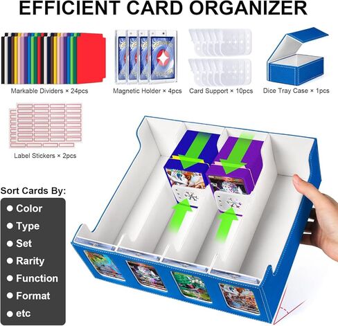 مربع تخزين بطاقات تداول Geaoffice لـ 3200+ بطاقة مع Windows ، مربع تخزين بطاقات MTG متميز مع مؤيدي البطاقات ومقسم ، صندوق تخزين البطاقات لـ TCG ، لعبة Magic ، بطاقة رياضية ، أسود/أزرق in Kuwait