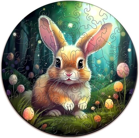 Wooden Puzzles for Kids Ages 4-8, Cute Bunny Puzzle, Unique Animal Shaped Wooden Jigsaw Puzzles for Kids, 50 Pieces Puzzles for Kids(50pcs,11.4 * 11.4in) in Saudi Arabia