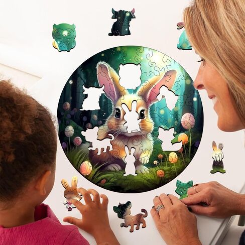 Wooden Puzzles for Kids Ages 4-8, Cute Bunny Puzzle, Unique Animal Shaped Wooden Jigsaw Puzzles for Kids, 50 Pieces Puzzles for Kids(50pcs,11.4 * 11.4in) in Saudi Arabia