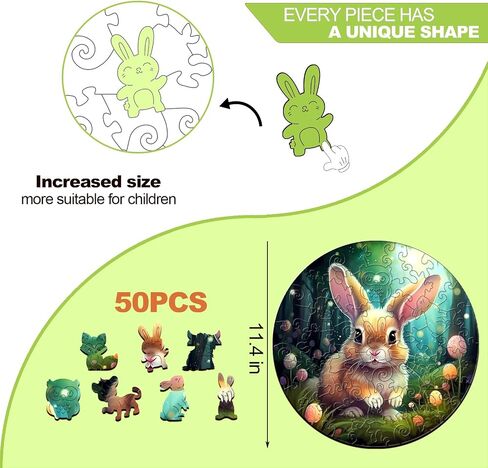 Wooden Puzzles for Kids Ages 4-8, Cute Bunny Puzzle, Unique Animal Shaped Wooden Jigsaw Puzzles for Kids, 50 Pieces Puzzles for Kids(50pcs,11.4 * 11.4in) in Saudi Arabia