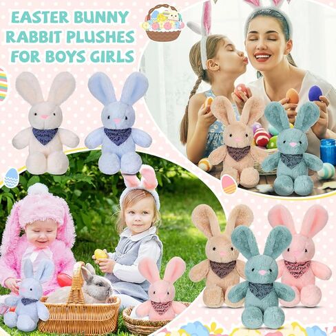 Poen 10 Pcs Easter Bunny Stuffed Animal Bulk 14 Inches Cute Rabbits Plush Toys Easter Bunny Gift in 5 Colors Easter Basket Eggs Filled Stuffers for Boys Girls Easter Birthday Party Decor(Classic) in Kuwait